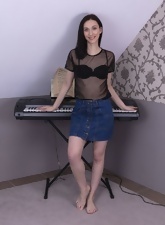 Awesome porn pictures of petite brunette with juicy unshaved vagina