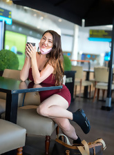 Flashing in public motivates eccentric MILF to have masturbation at hotel