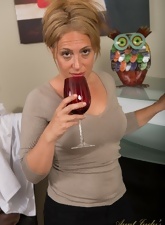 After work mature nurse prefers to drink wine and relax completely naked