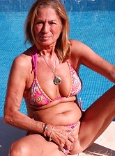 Poolside photoshoot where we get to see a fit blonde granny