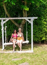 Milf Lesbian Tease On Garden Swing