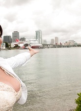 Busty Brunette Milf Beach And Boat Photos