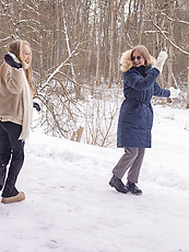 Cozy sweaters to raw lesbian tease with pussy lick and naked babes spreading