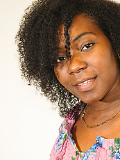 Curvy ebony babe naked with natural tits and hairy pussy in raw solo tease