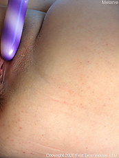 Nude mature milf teases solo with purple vibrator by pool, big tits out, shaved pussy