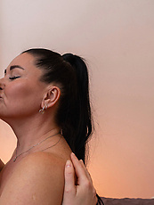 Naked duo in raw lesbian tease with pussy lick, tits out and tongue kisses